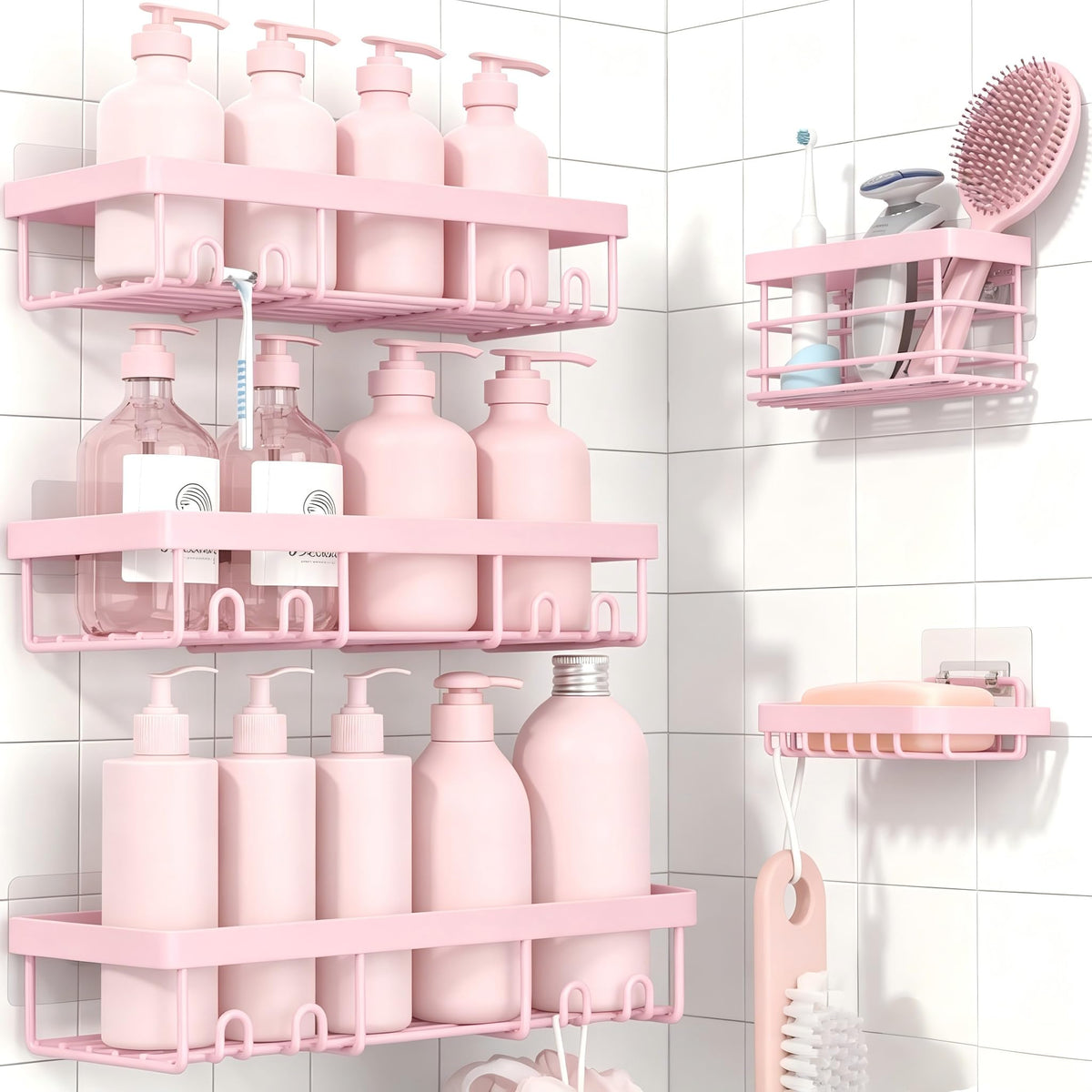 Moforoco Adhesive Shower Caddy Organizer Shelves Rack - 5 Pack Corner Bathroom Storage Organization, Home & Kitchen Decor Inside RV Accessories, Hanging First Apartment Household Camper Essentials