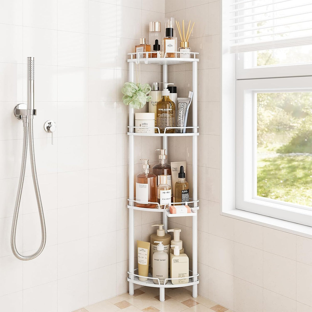 ELYKEN Corner Shower Caddy, 3 Tier Stainless Steel Shower Organizer, White