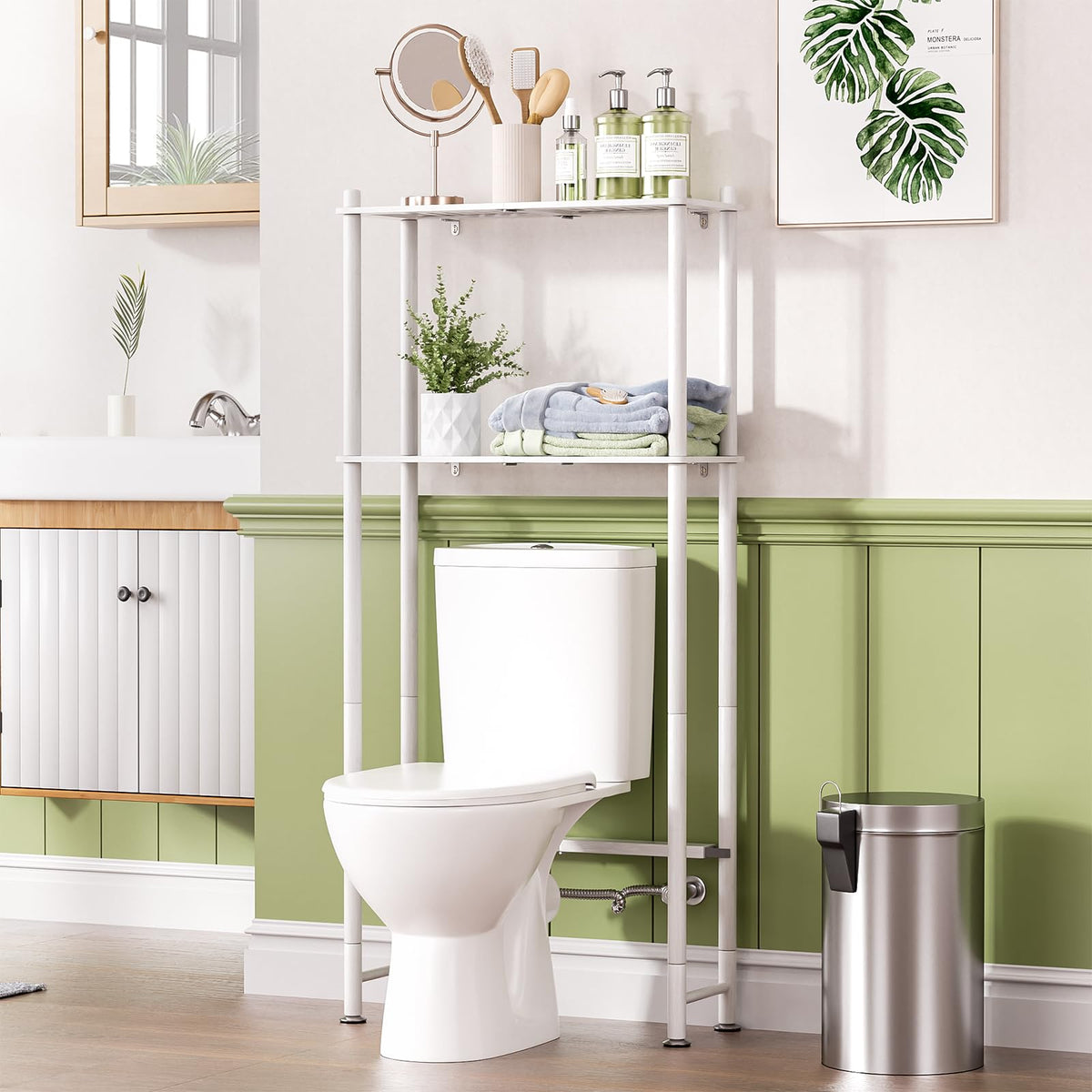 AmazerBath Bamboo Over The Toilet Storage Shelf, 3-Tier Bathroom Over Toilet Organizer Rack, Freestanding Above Toilet Shelf for Bathroom, Laundry, Space Saver, Natural Color