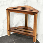 IBosins Corner Shower Stool 14in Small Bench Storage Shelf Natural Finish