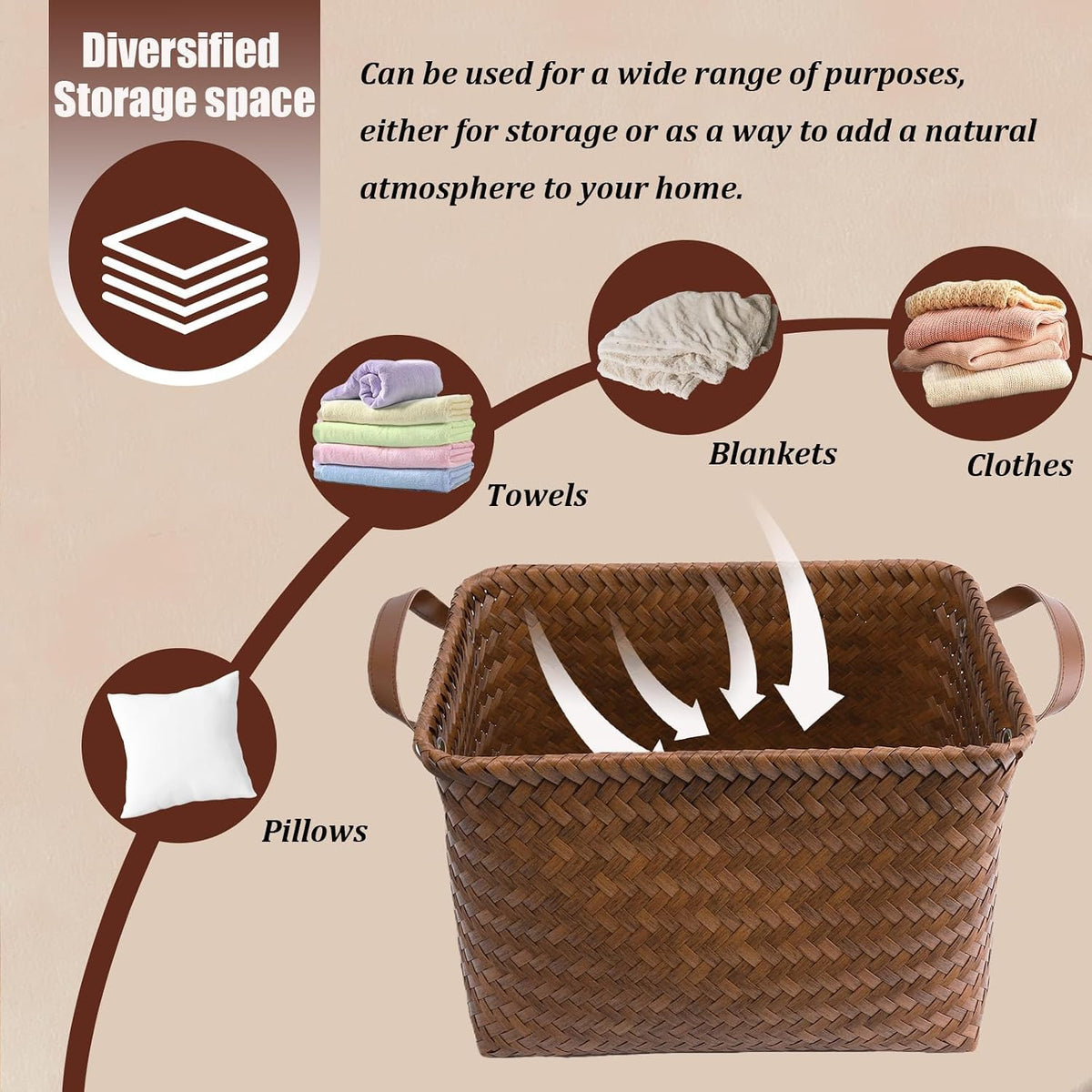 BROWNLILY Handwoven Wicker Storage Baskets, Pack of 4, Brown