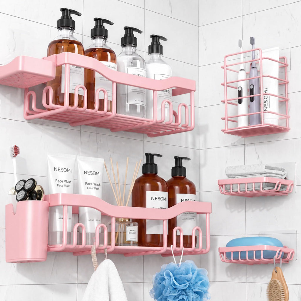 NESOMI 7-Pack Shower Caddy Adhesive,Stainless Steel Shower Organizer Shelf
