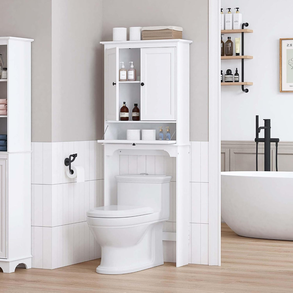 Spirich Bathroom Over the Toilet Storage Cabinet with Tilt-Out Cube, White