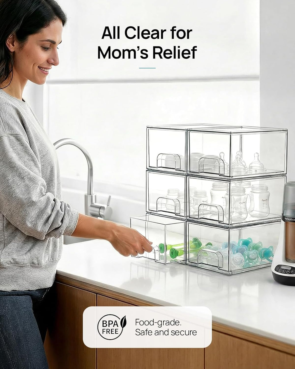 Vtopmart 4 Pack Small Clear Stackable Storage Drawers, Fits Narrow Spaces
