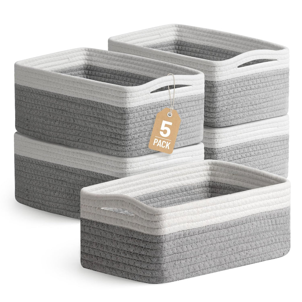 5 Pack Small Woven Storage Baskets for Shelves, Gift Baskets Empty