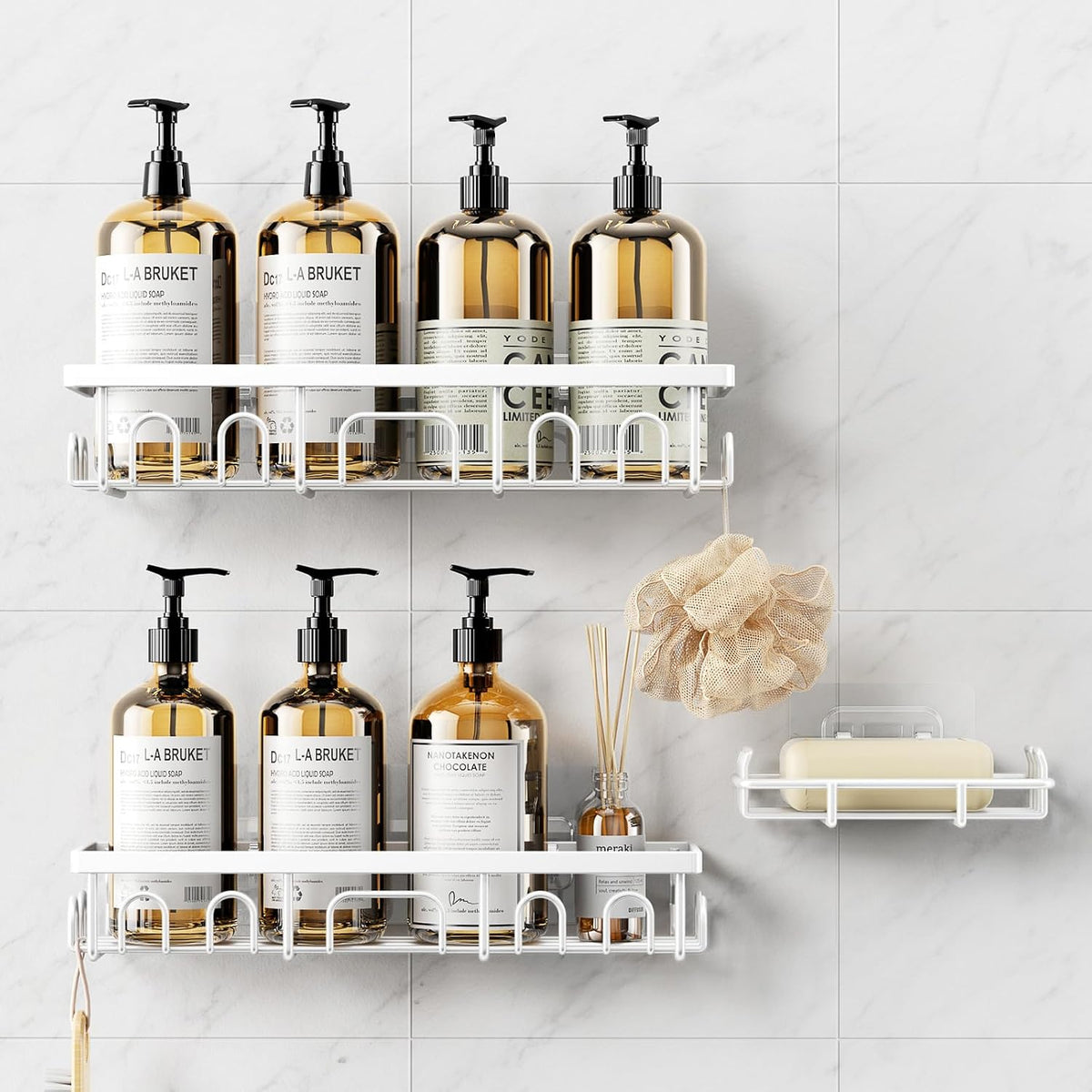 Shower Caddy, 3 Pack Shower Shelves for Inside Bathroom, Rustproof Adhesive Bathroom Organizer with Soap Holder, No Drilling Washroom Organizers and Storage for Bathtub Room, Matte white