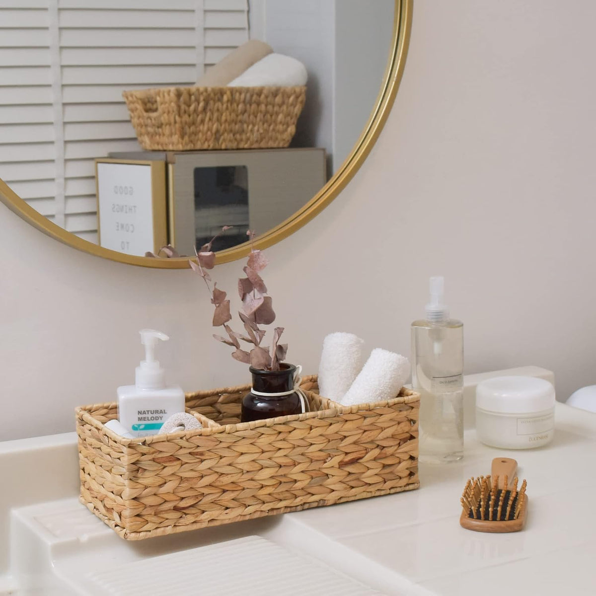 StorageWorks Toilet Paper Basket, 3-Section Water Hyacinth Storage Baskets
