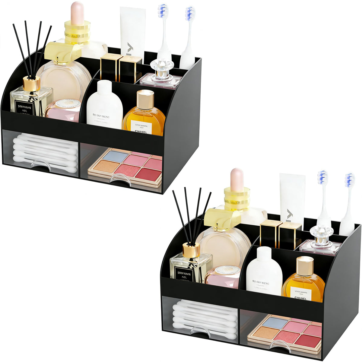 Makeup Organizer with 2 Drawers, Countertop Cosmetic Storage for Vanity