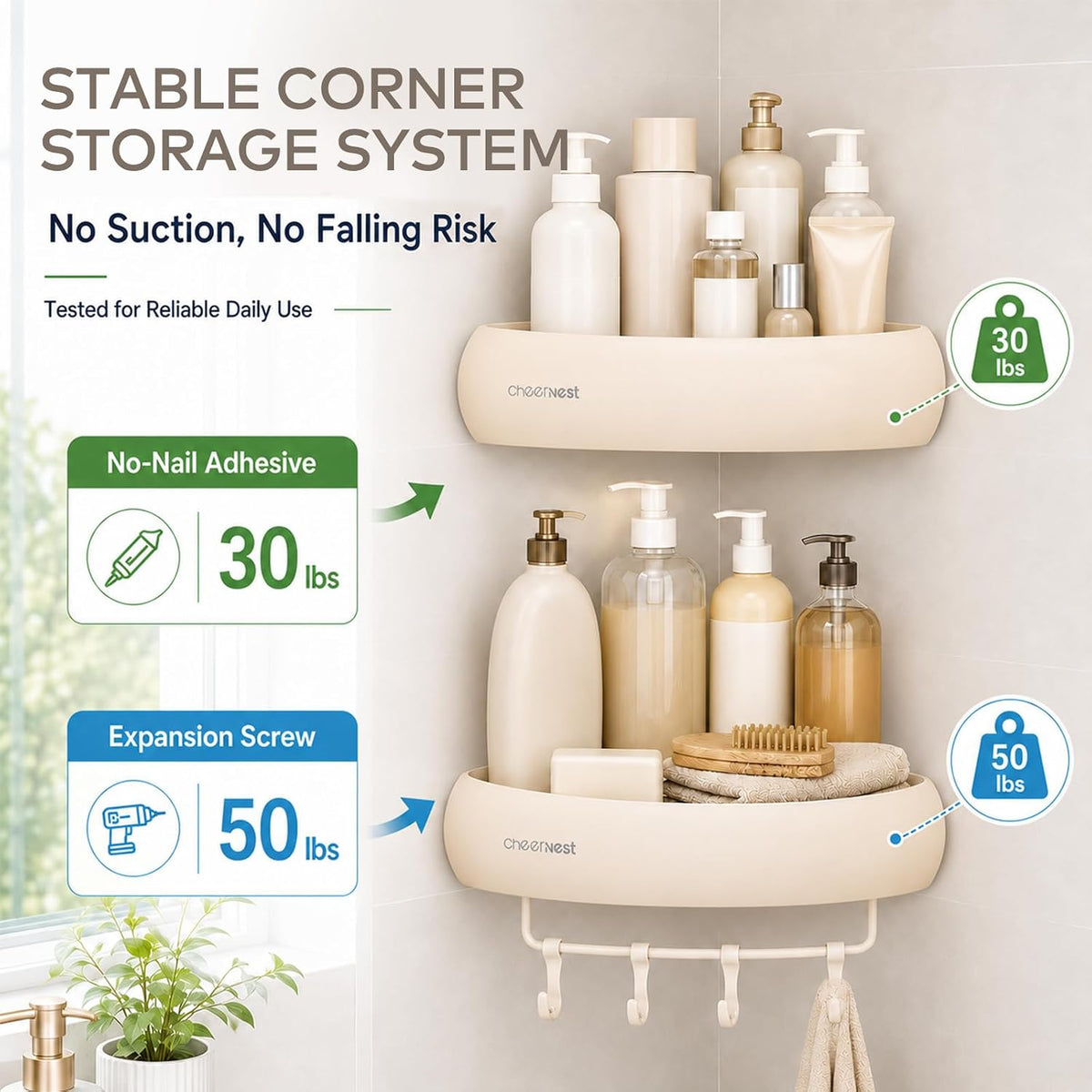 Corner Shower Caddy Adhesive, No Drilling Shower Organizer Shelf