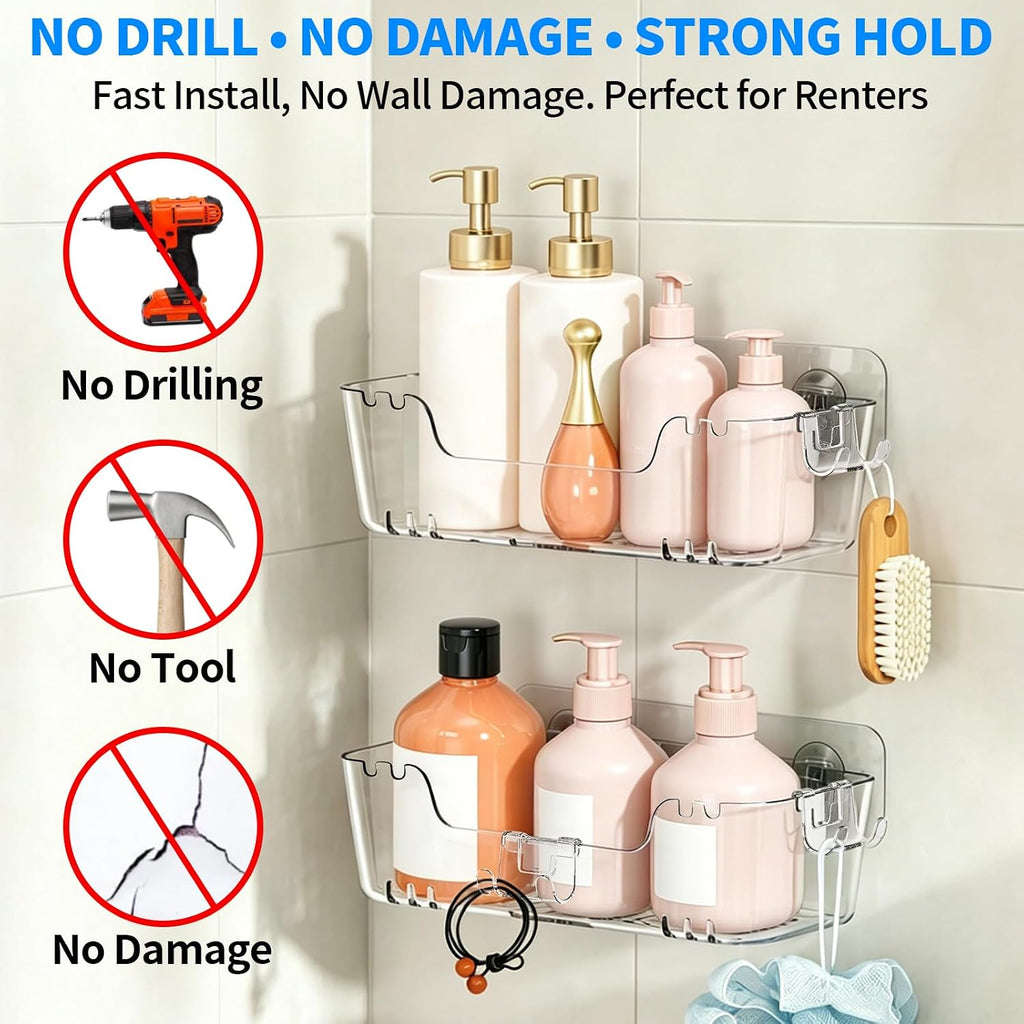 CGBE 5-Pack Adhesive Shower Caddy Set, No-Drill Bathroom Shelves