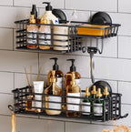 TAILI Shower Caddy Suction Cup 2 Pack with Hooks & Soap holder, Black