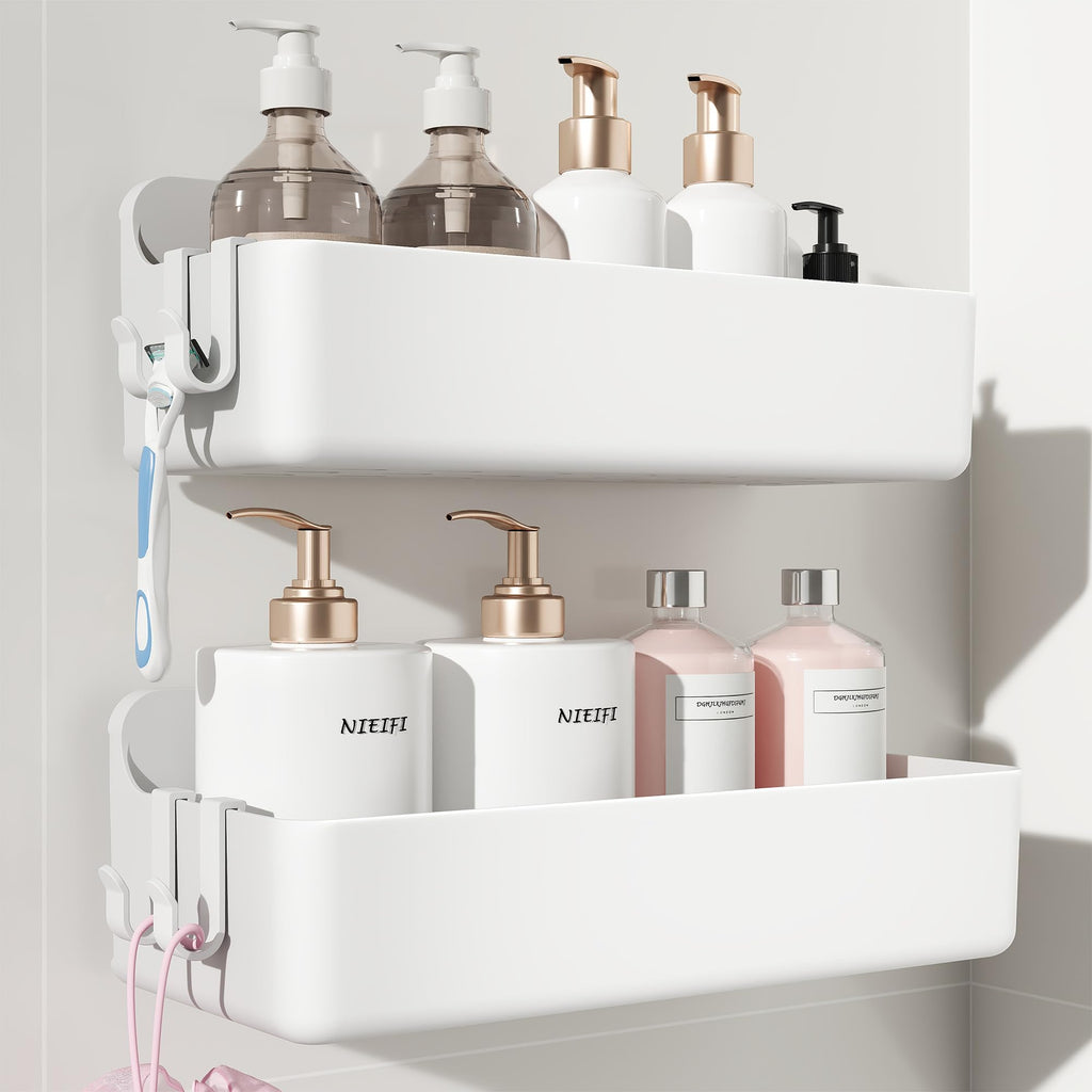 Nieifi Adhesive Shower Shelves, Clear, 5 Pieces