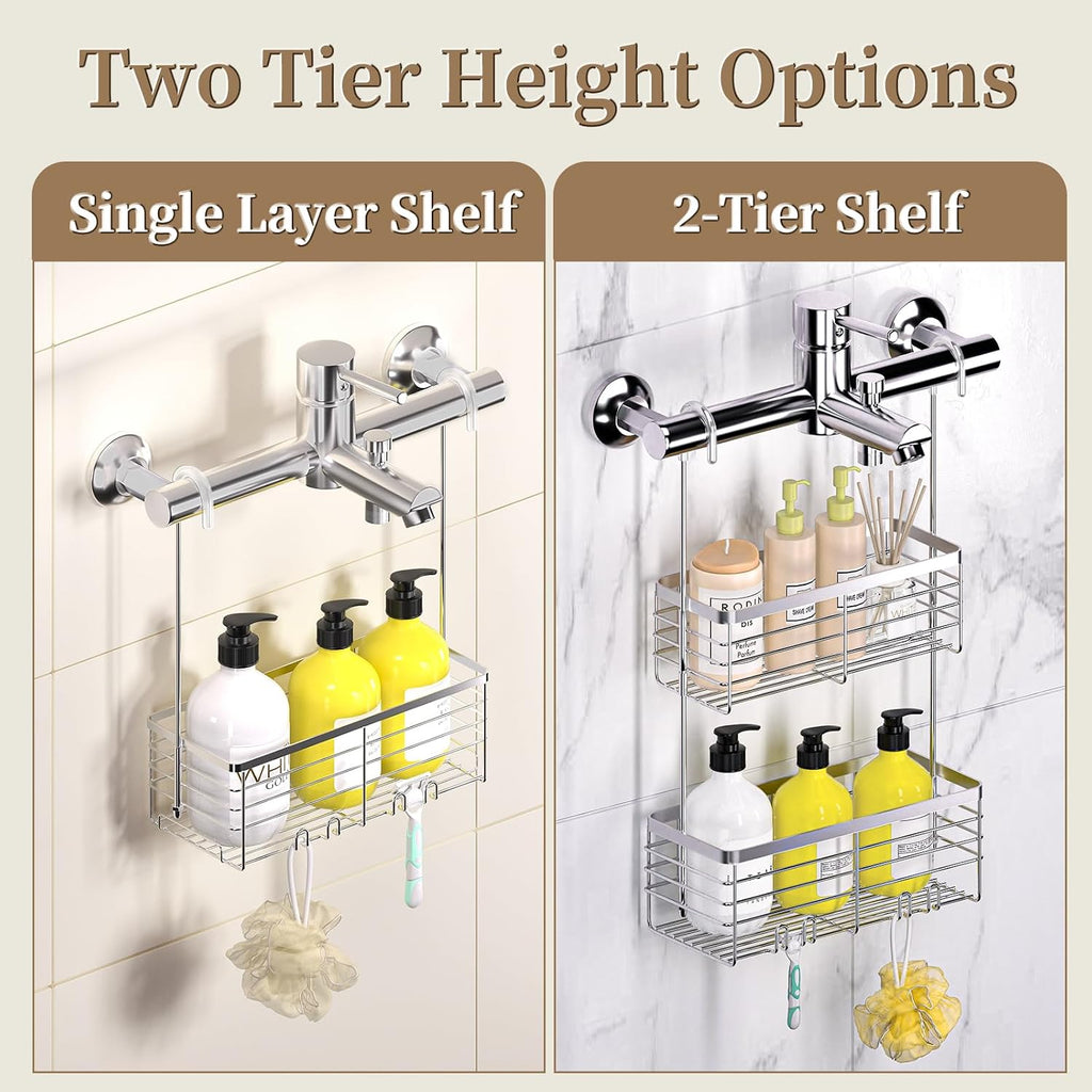 DELLAN Hanging Shower Organizer, Shower Rack with Hooks Over the Door