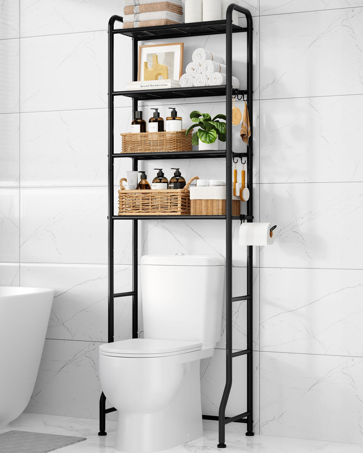 Kitsure Over Toilet Storage Rack, 63.2" H Space-Saving, Holder & Hooks