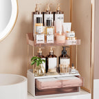 Delamu 4-Tier Makeup Organizer, Bathroom Counter Storage, 2 Drawers, Amber