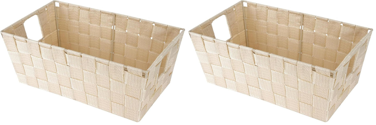 Whitmor Small Woven Storage Baskets for Shelves - Decorative Organizer Bins with Metal Structure, Versatile Shelf Storage Solution for Home Organization & Closet (Black)