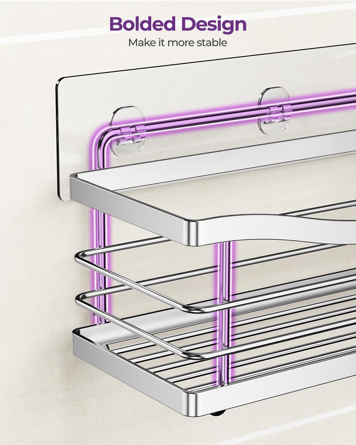 ODesign 3 Pack Adhesive Shower Caddy,Rustproof Shower Shelves Rack,Silver
