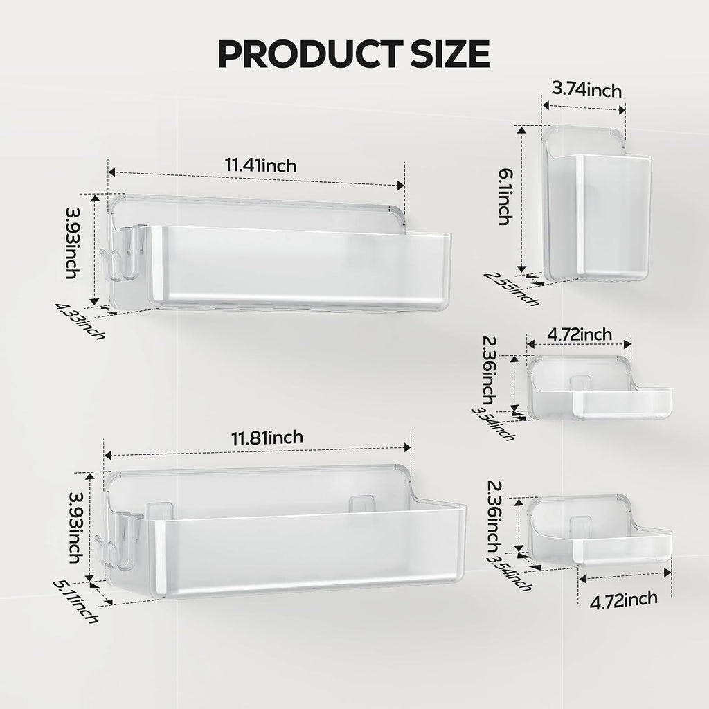 Nieifi Adhesive Shower Shelves, Clear, 5 Pieces
