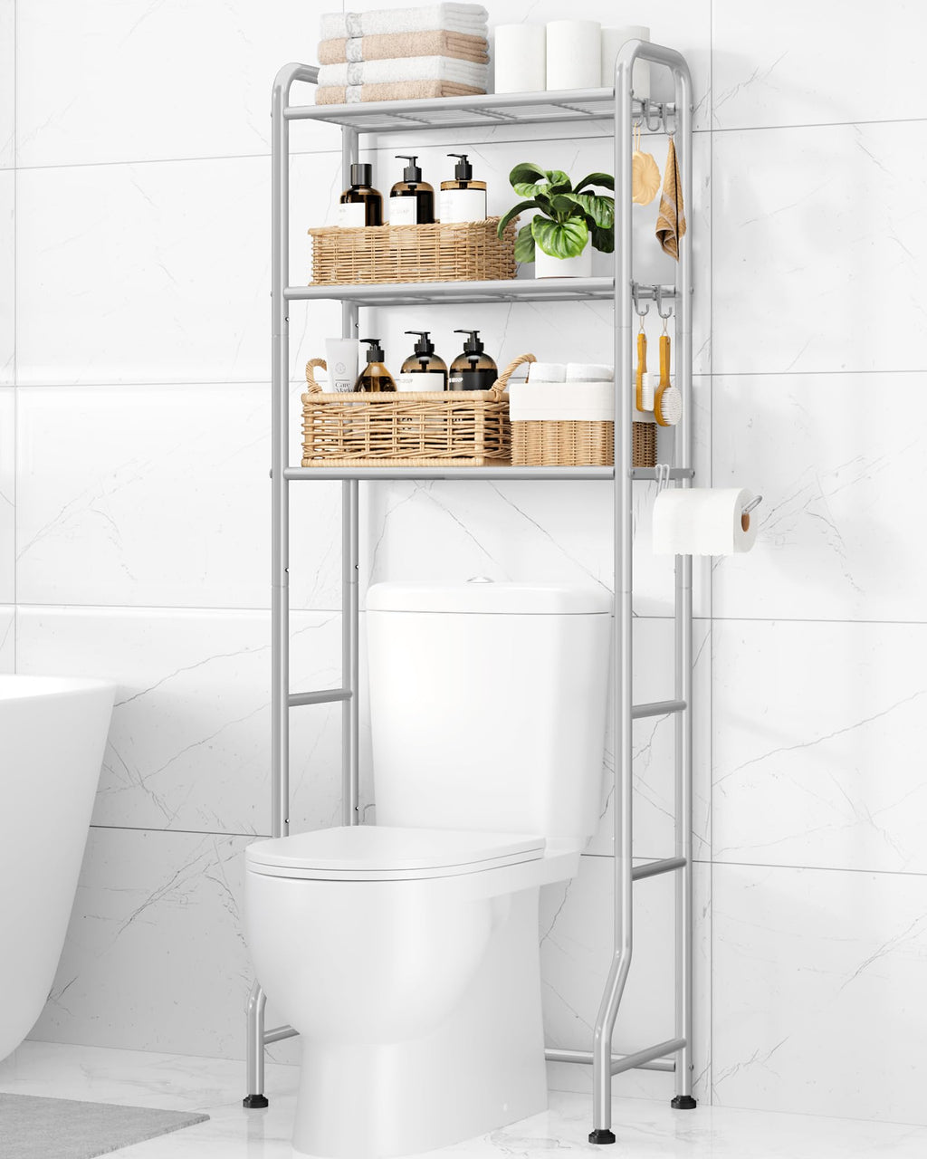 Kitsure Over Toilet Storage Rack, 63.2" H Space-Saving, Holder & Hooks