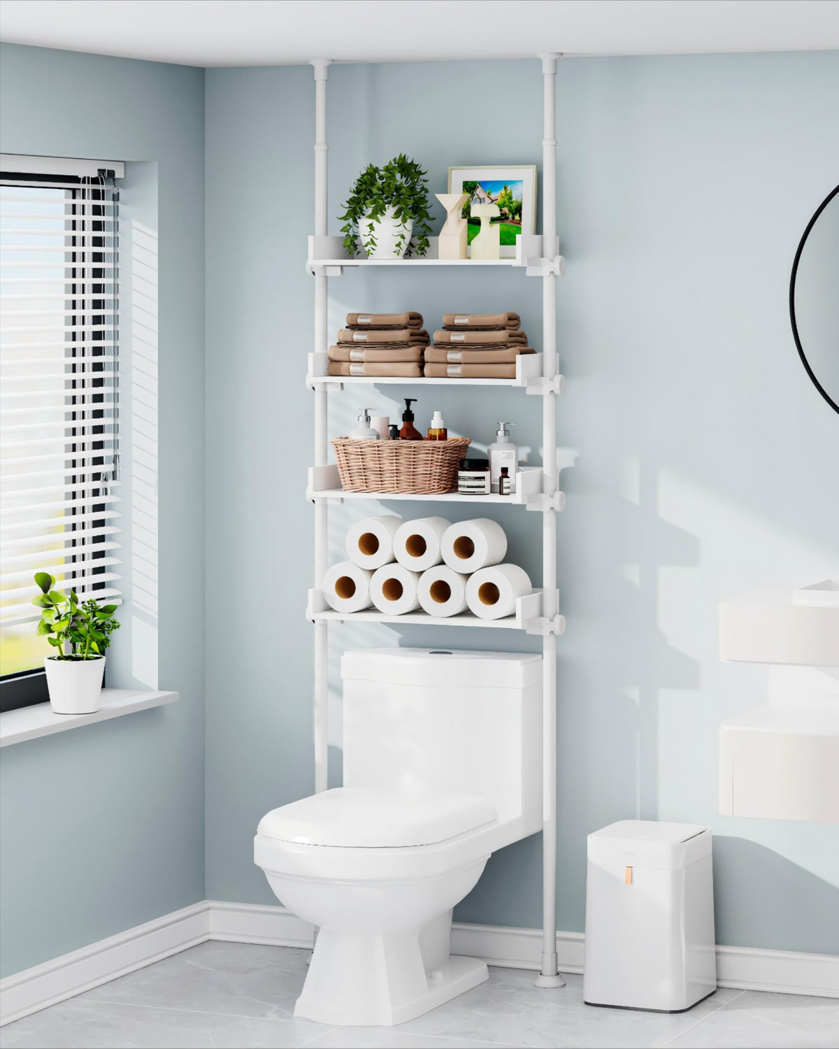 ALLZONE Tension Over The Toilet Storage Cabinet, No-Drill, Fits 92-116 in.