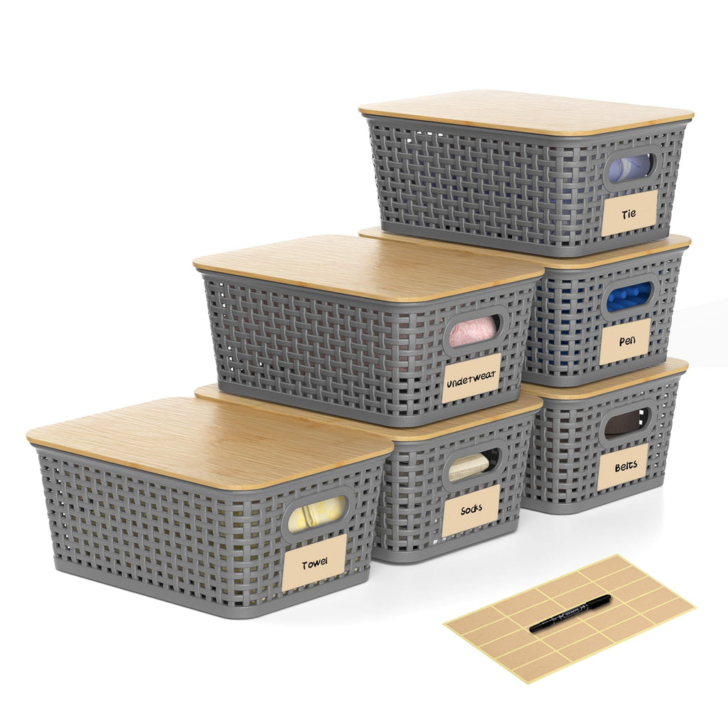 6 Pack Plastic Storage Baskets with Lid,White Stackable Bins