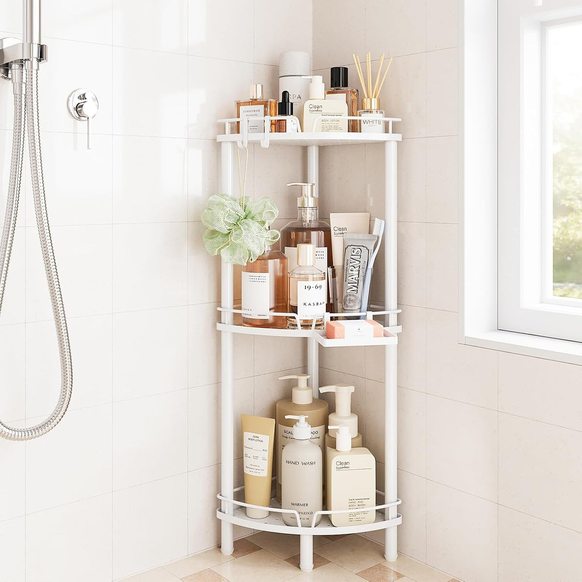 ELYKEN Corner Shower Caddy Standing, 4 Tier Metal Shower Organizer, Black