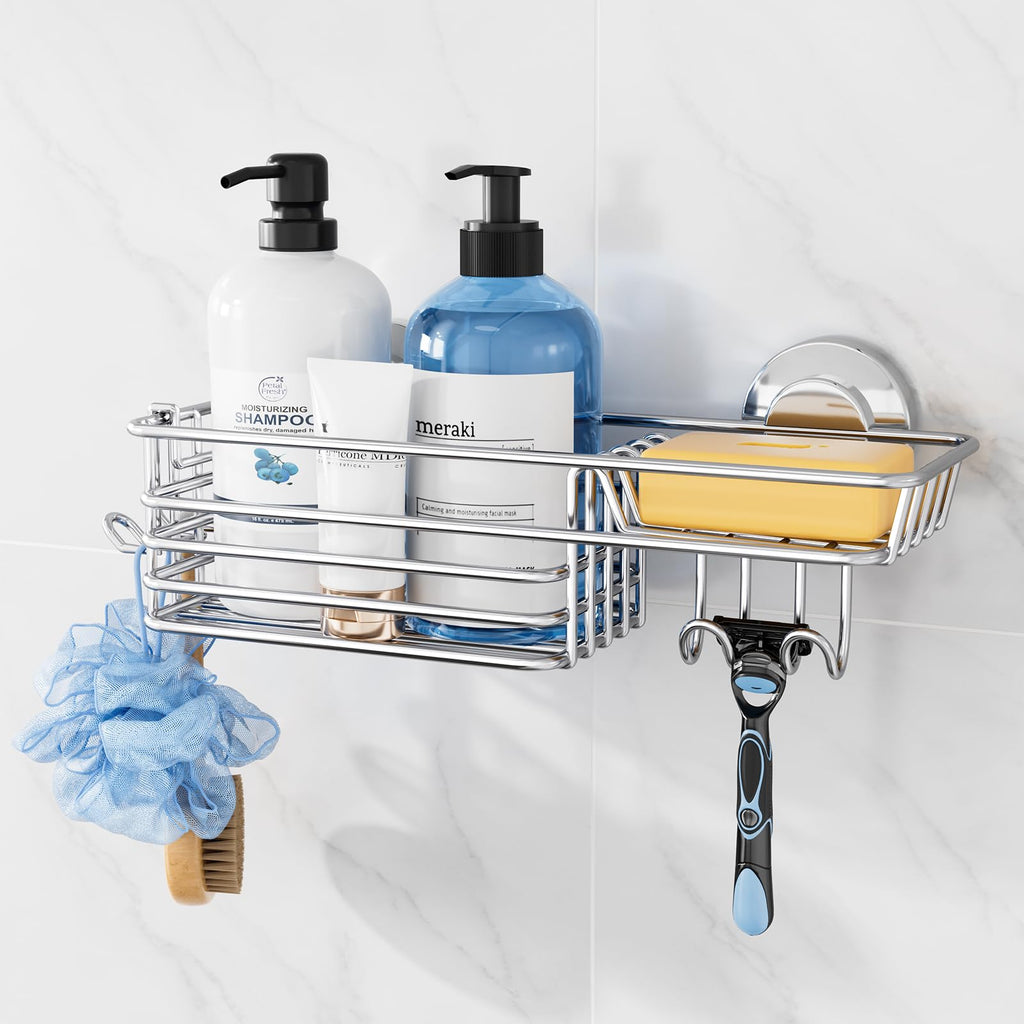 TAILI Shower Caddy Suction Cup 2 Pack with Hooks & Soap holder, Black