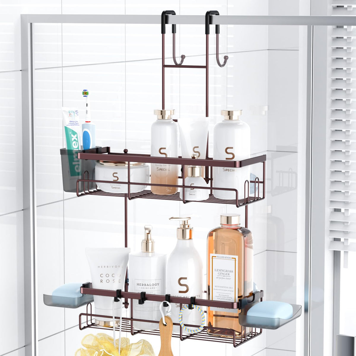 Over the Door Shower Caddy Hanging: No Drill Rustproof Shower Organizer