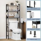 Over the Toilet Storage Shelf 3-Tier Adjustable Bathroom Organizers and Storage Shelves Bathroom Rack Above Toilet Storage with Paper Holder and 4 Hooks Space Saver Storage for Laundry