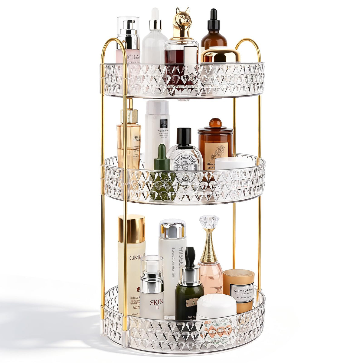 Large Capacity Rotating Makeup Organizer Perfume Stand Holder, 2 Tier Clear
