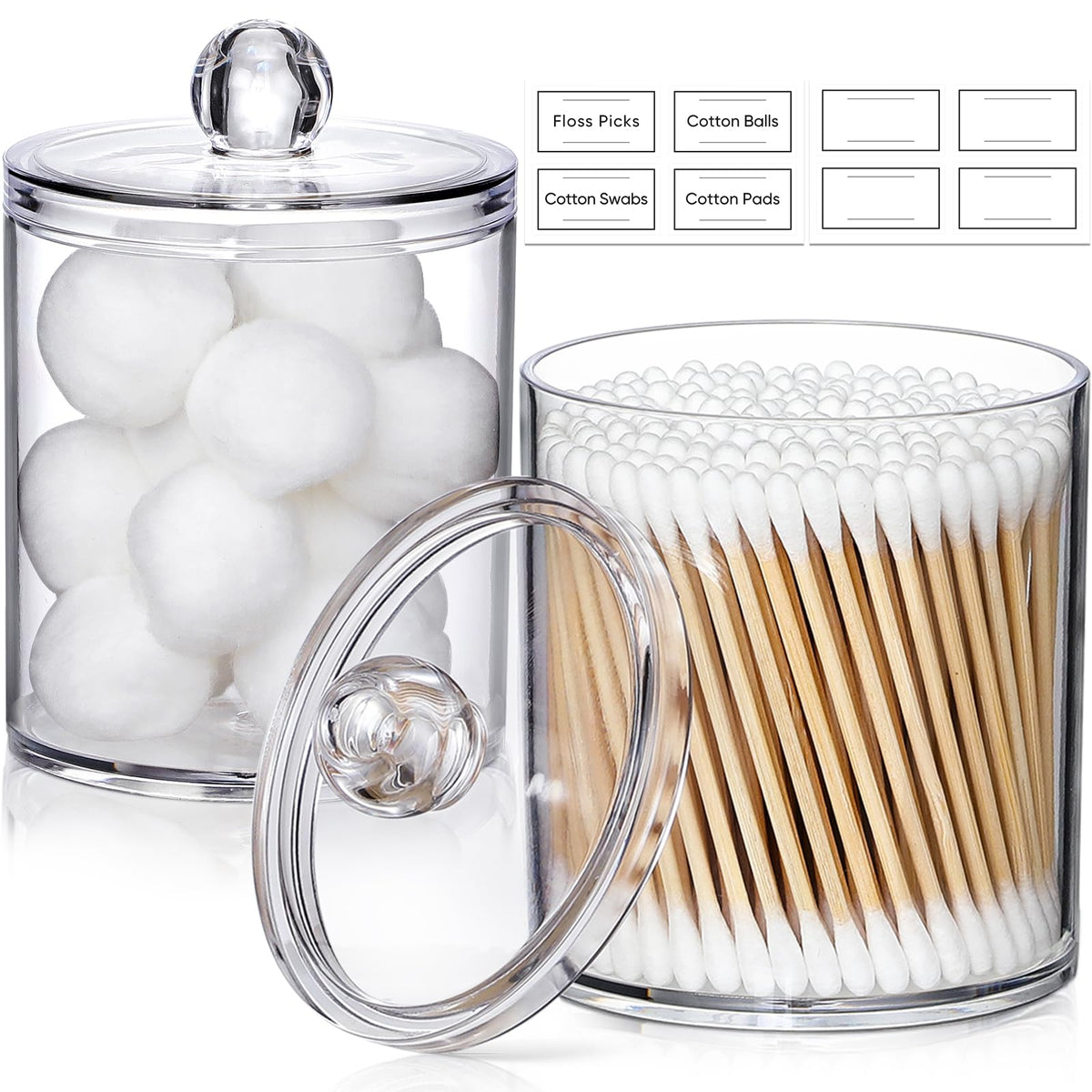4 Pack Acrylic Qtip Holder Dispenser for Cotton Swabs, Balls, Floss Picks