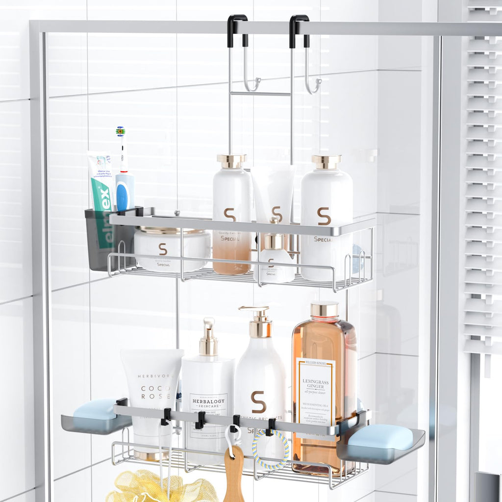 Over the Door Shower Caddy Hanging: No Drill Rustproof Shower Organizer