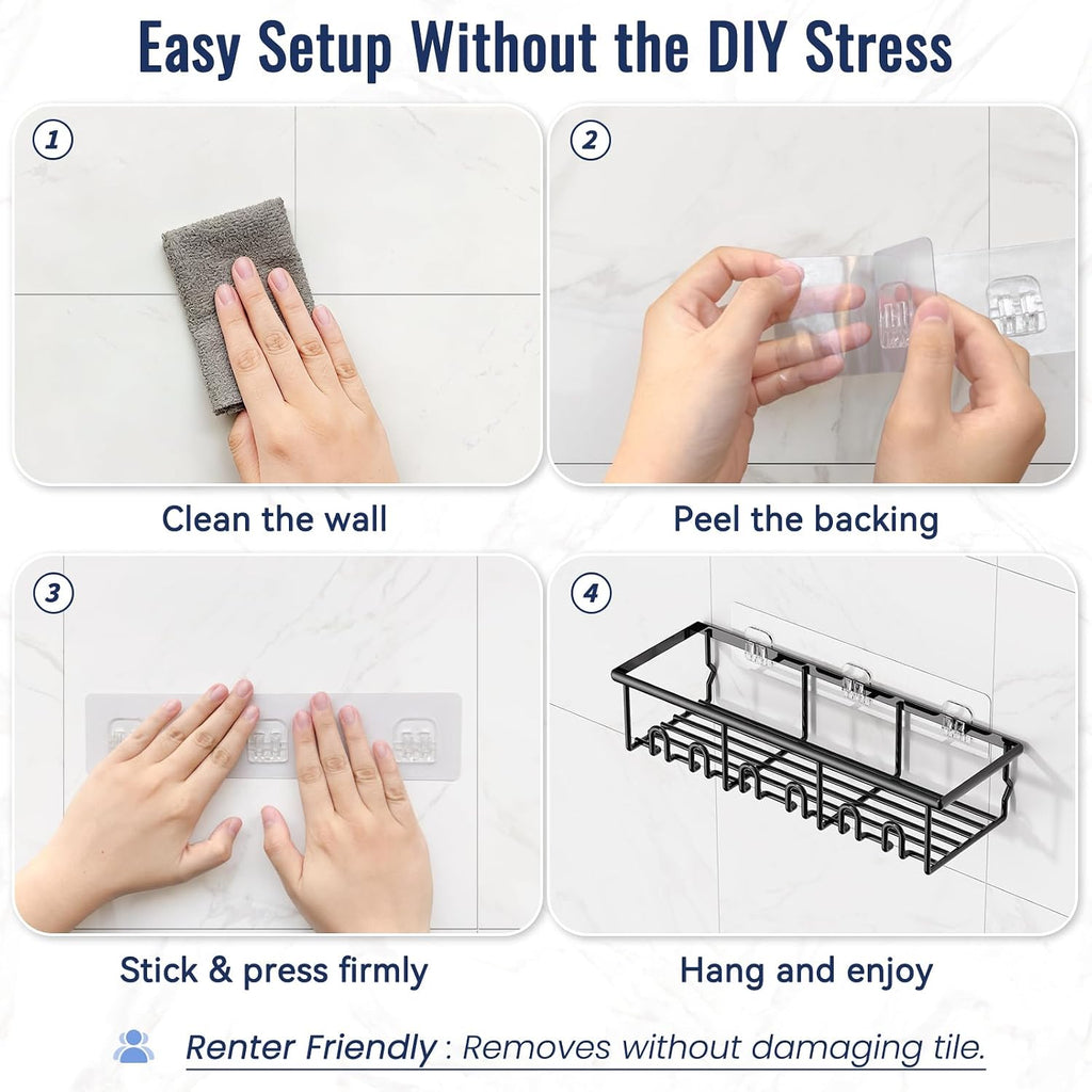 8 Pack Adhesive Large Capacity No-Drilling Shower Caddy, Black