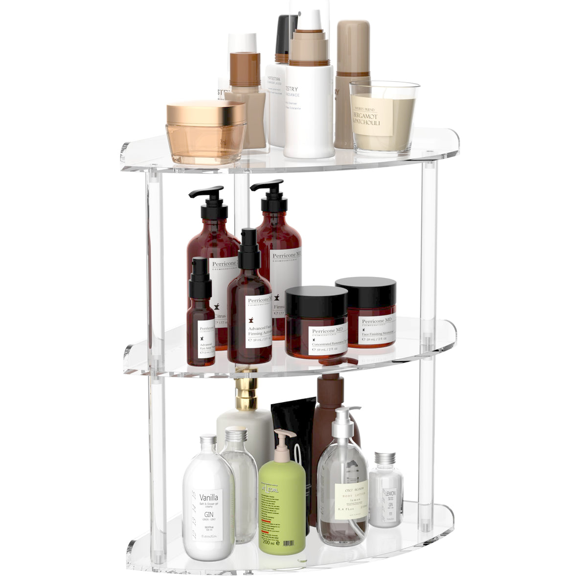 Sezanrpt 2 Tier Countertop Corner Organizer Shelf 7x7x8 Inch, Acrylic Bathroom Organizer Corner Shelf for Countertop, Clear Vanity Storage Organizer for Skincare, Cosmetics, Perfume