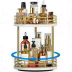 2-Tier Rotating Bathroom Countertop Organizer, Wooden Makeup Vanity Storage, Multifunctional Lazy Susan Turntable for Skincare, Perfume and Cosmetics (Brown)