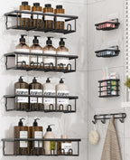 8 Pack Adhesive Large Capacity No-Drilling Shower Caddy, Black