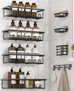 8 Pack Adhesive Large Capacity No-Drilling Shower Caddy, Black