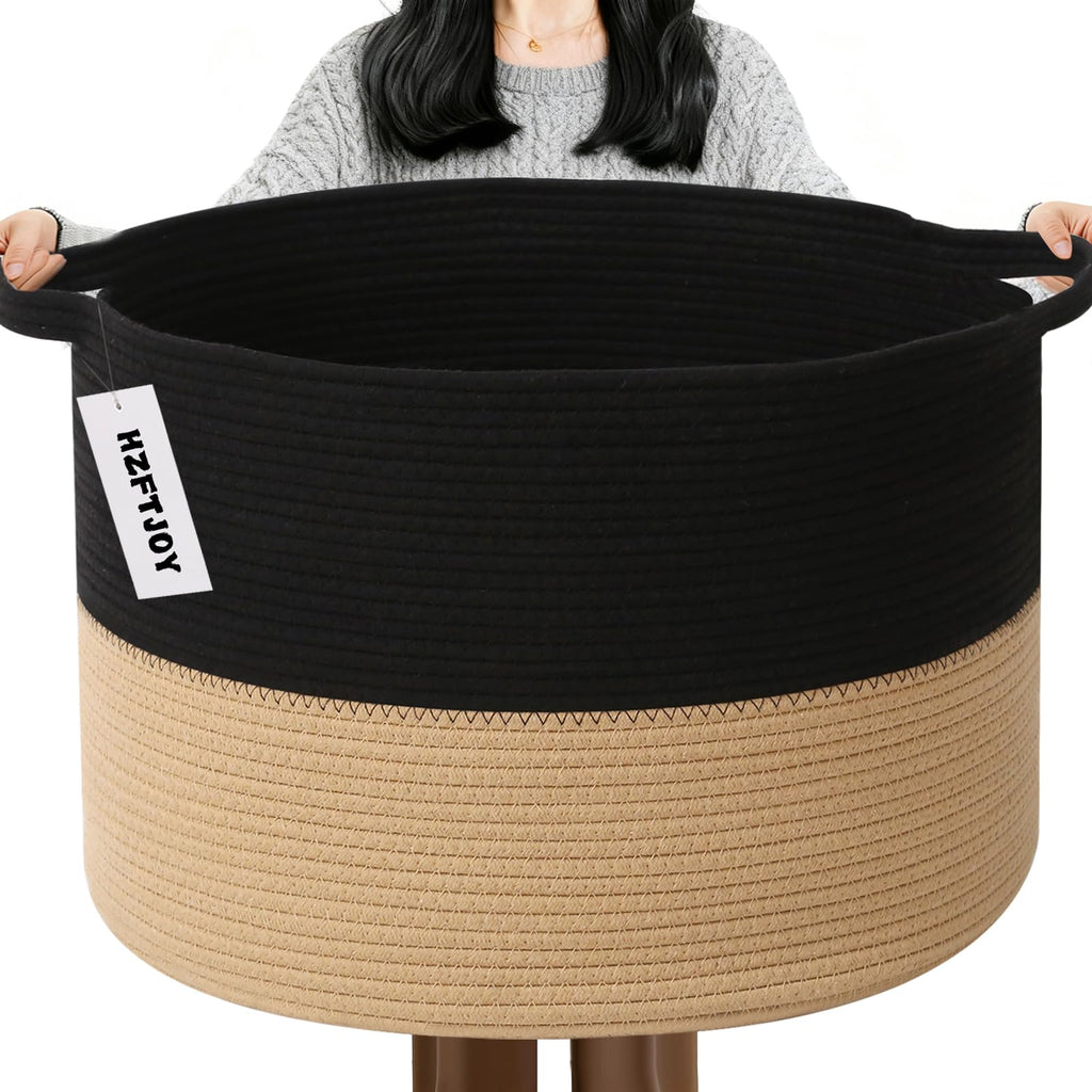 Large Woven Blanket Basket,65L Cotton Rope Laundry Basket
