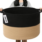 Large Woven Blanket Basket,65L Cotton Rope Laundry Basket