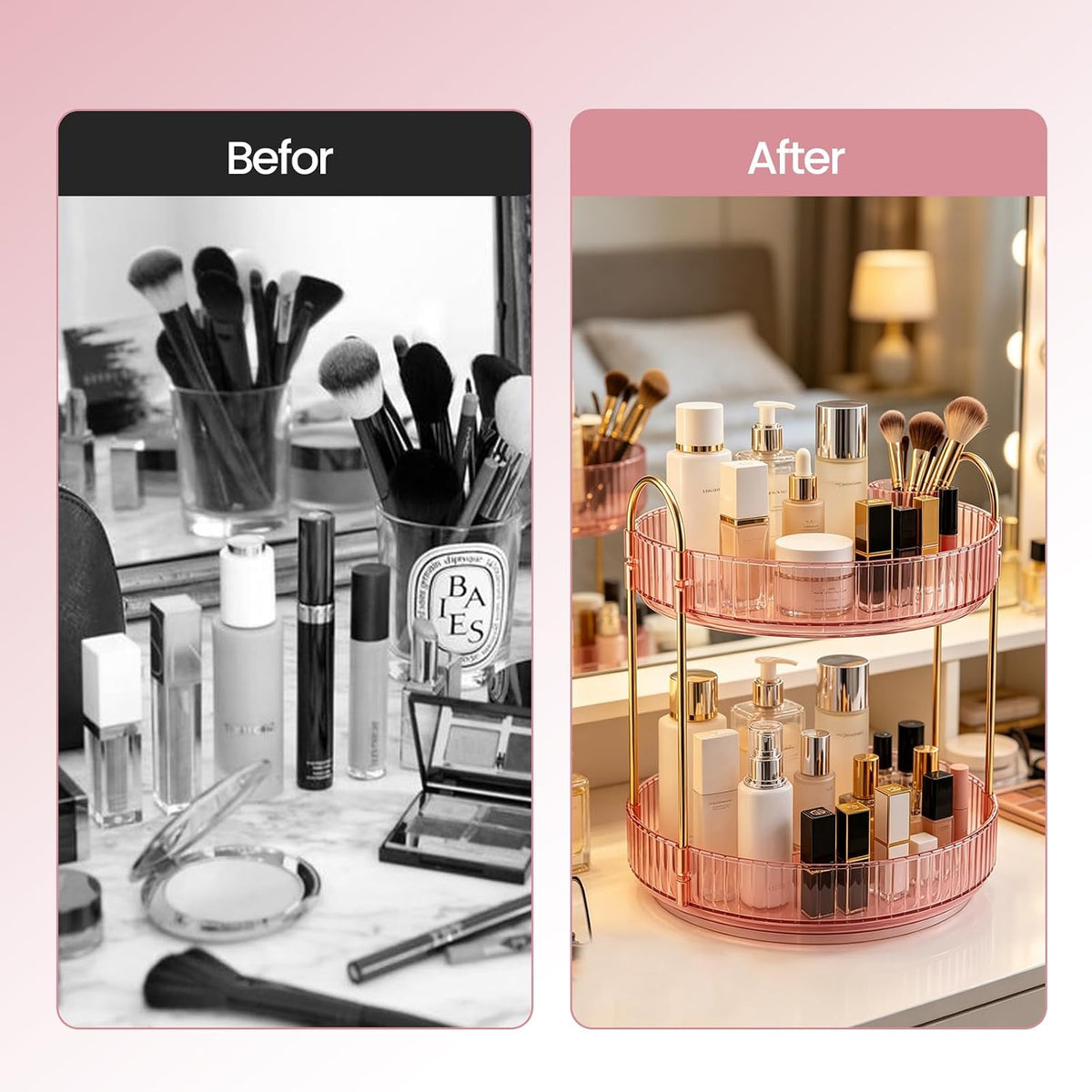 Rotating Makeup Organizer Countertop, Bathroom Lazy Susan Tray Stand