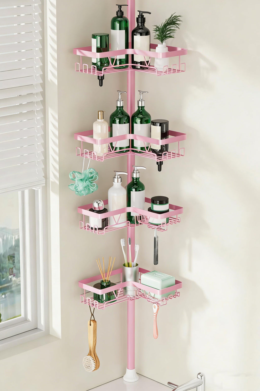 DAOYA Corner Shower Caddy Tension Pole 4 Tier Shower Caddy Organizer Black