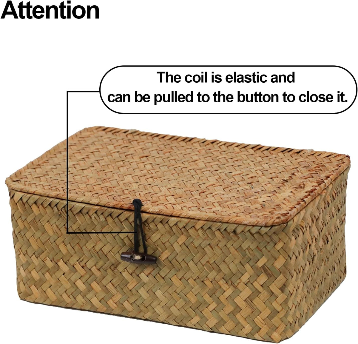 Wicker Storage Basket with Lid, Seagrass Storage Baskets for Organizing