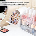 Makeup Organizer Countertop with Makeup Brush Holder,White