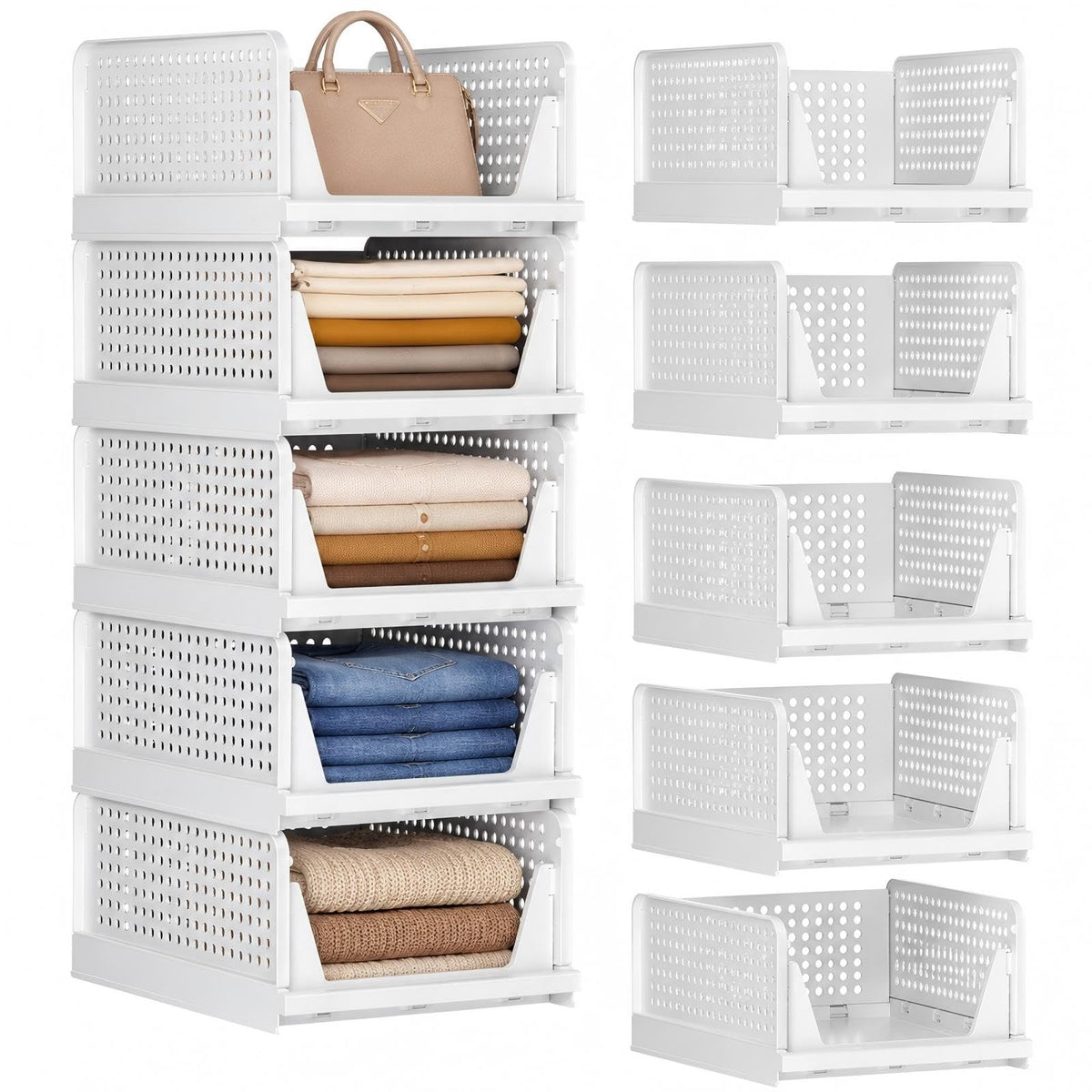 Upgraded Closet Organizers and Storage, Stackable Closet Organizer Basket