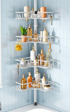 HAMITOR Shower Caddy Tension Pole: 4-Tier Adjustable Corner Organizer Black