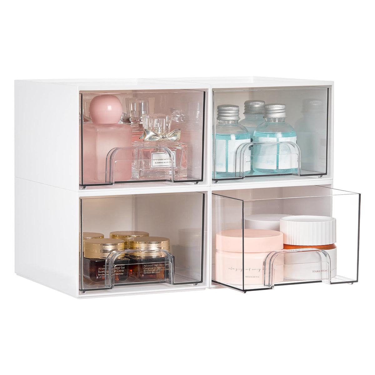 Vtopmart 4 Pack Small Clear Stackable Storage Drawers, Fits Narrow Spaces