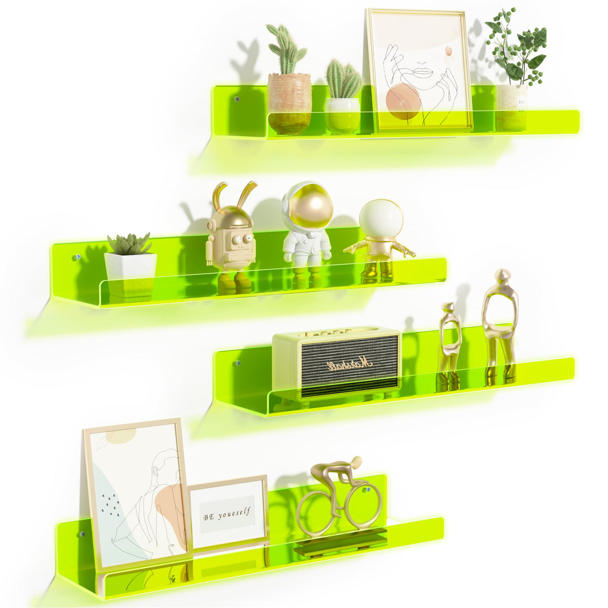 upsimples 4 Pcs 15" Acrylic Shelves for Wall Storage and Organizer, Clear