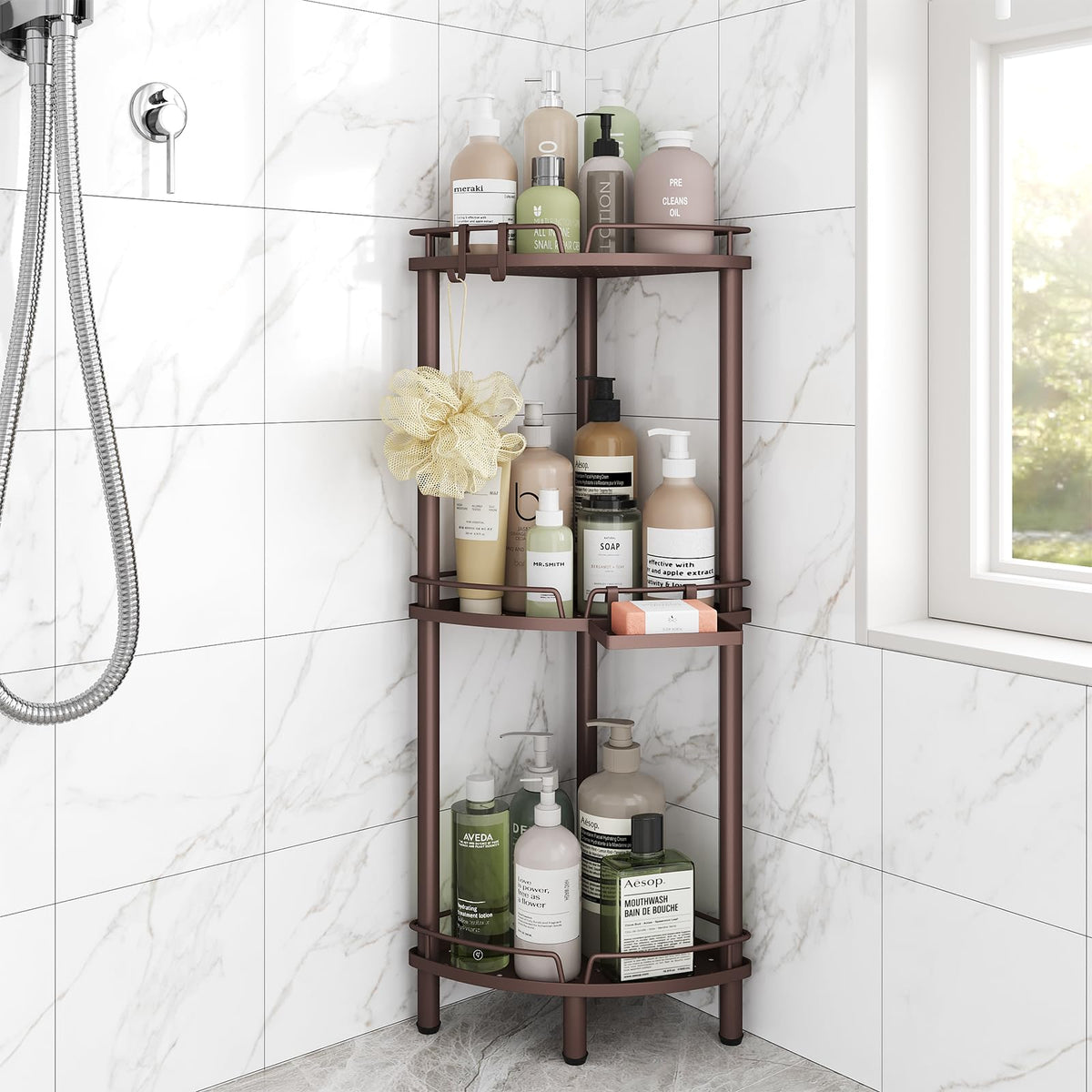 ELYKEN Corner Shower Caddy Standing, 4 Tier Metal Shower Organizer, Black
