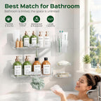 HAMITOR 5 Pack Adhesive Shower Caddy, Clear Transparent Shower Organizer