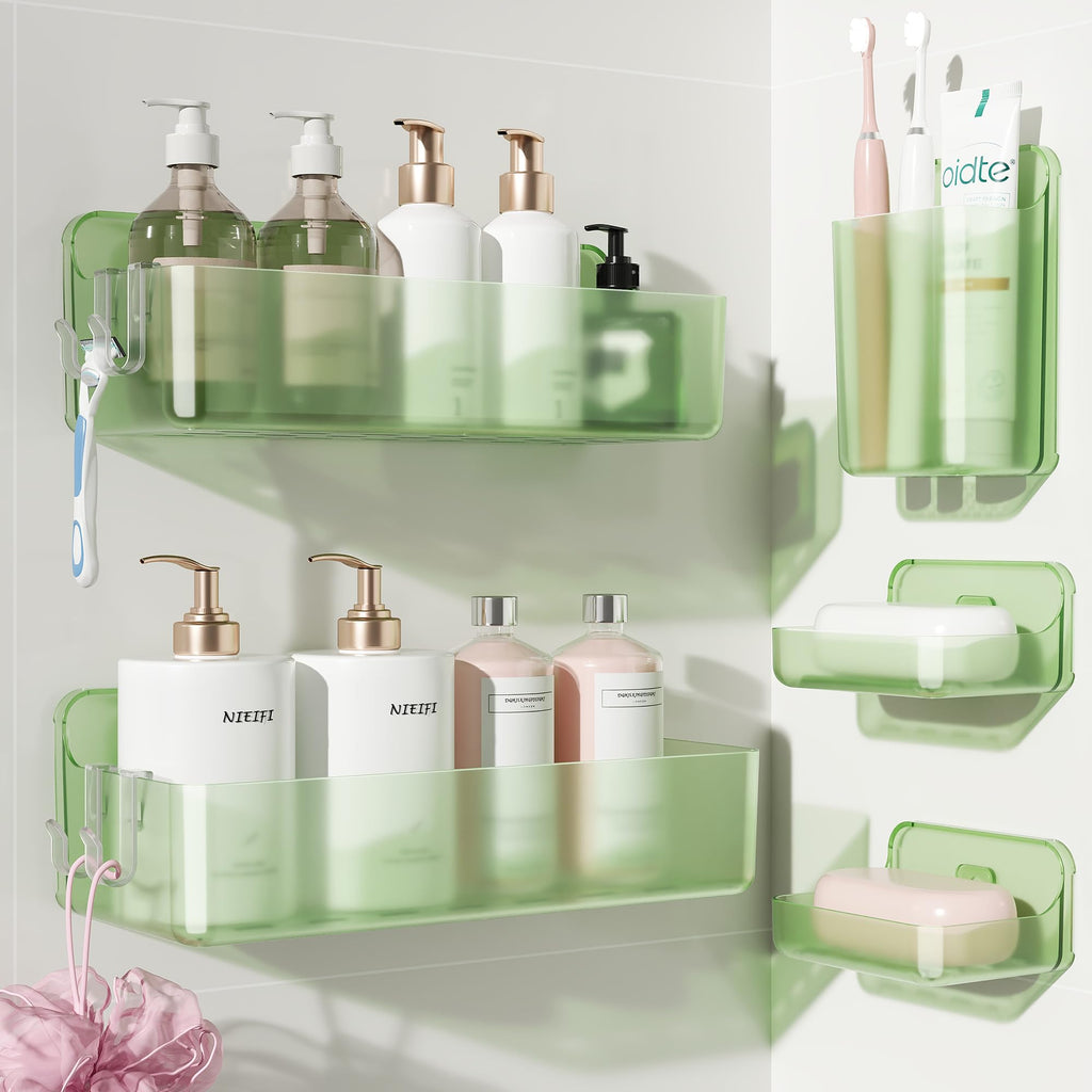 Nieifi Adhesive Shower Shelves, Clear, 5 Pieces